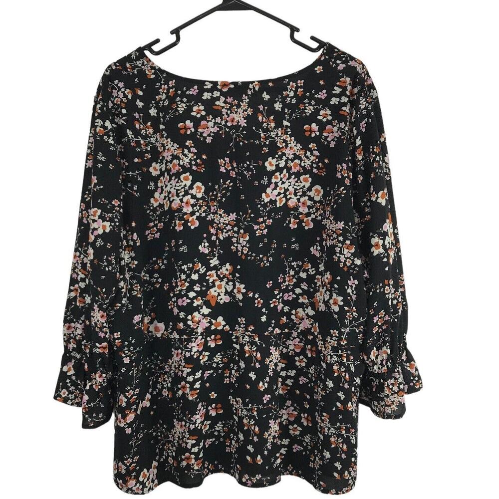 EVRI Blouse Floral Bohemian Side Ties V‎ Neck Bell Sleeve Womens 1X Peplum Top - Picture 3 of 8